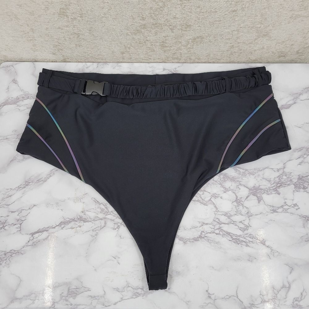 iHeartRaves Turn Up The Lights Black High-Waisted Reflective Rave Bottoms - Picture 2 of 9